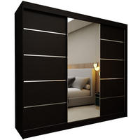SCHWEBETÜRENSCHRANK MIRELLA 240/216/61 cm 3-türig mit Spiegel Schwarz - Schwarz, Holzwerkstoff (240/216/61cm) - MASSENO