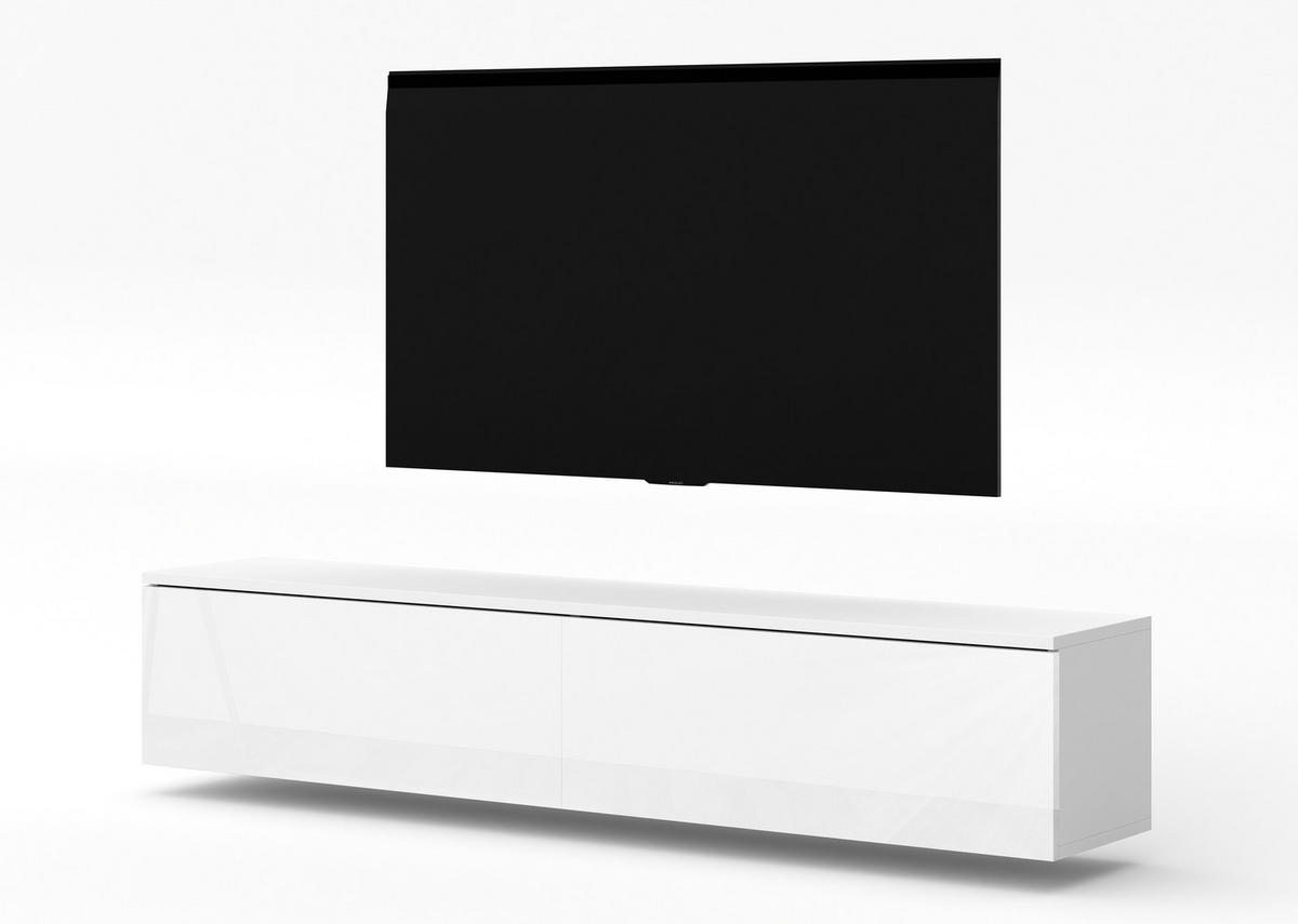 LOWBOARD Loriano 180 Weiß Matt, Hochglanz 180/34/32 cm – Fernsehschrank - Weiß, Holzwerkstoff/Kunststoff (180/34/32cm) - AX Living
