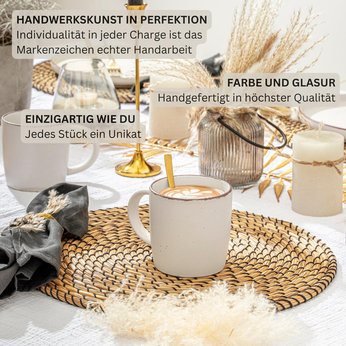 KAFFEEBECHER BOMBAY IVORY - 4 teilig aus Steingut - Creme, Stein (0.8L) - Sänger
