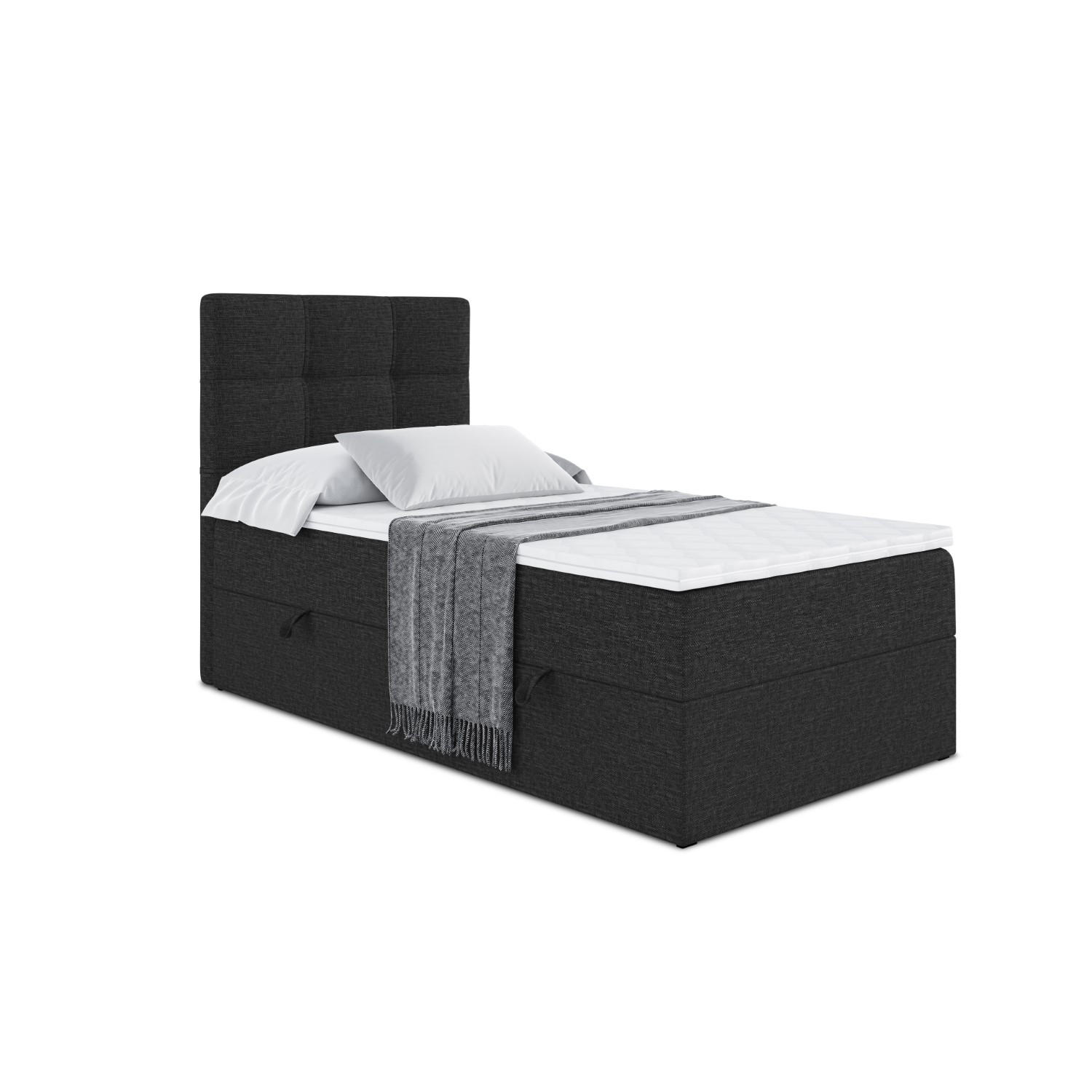 BOXBETT mit Matratze H4 und Lattenrost - MARCE - 90x200 - Rechts - H4 - Schwarz - Schwarz, Holzwerkstoff (90/200cm) - ALTDECOR