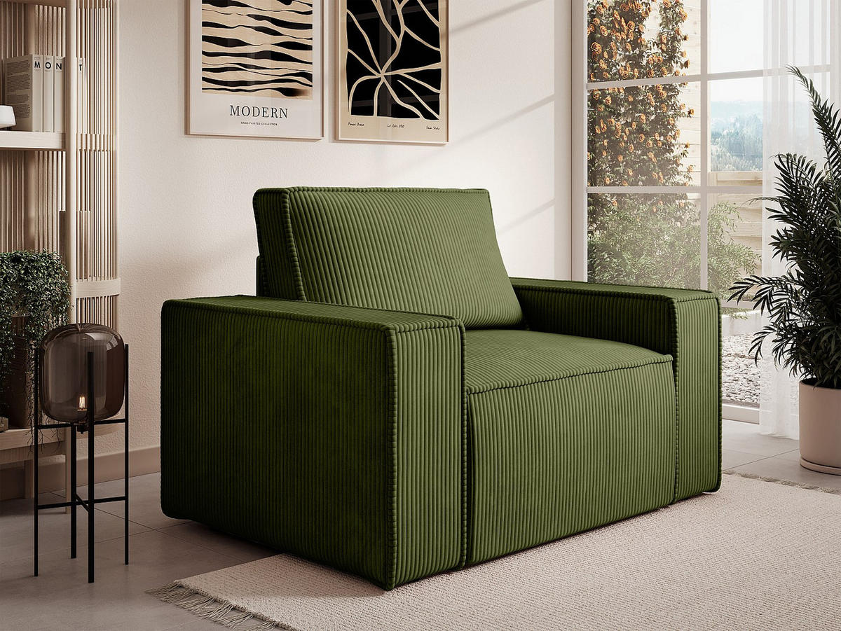 SESSEL mit gerader Rückenlehne - 1 Person-Sitzer - Samt, Stoff - Khaki - - Olivgrün, Textil (120/85/86cm) - Vente-Unique