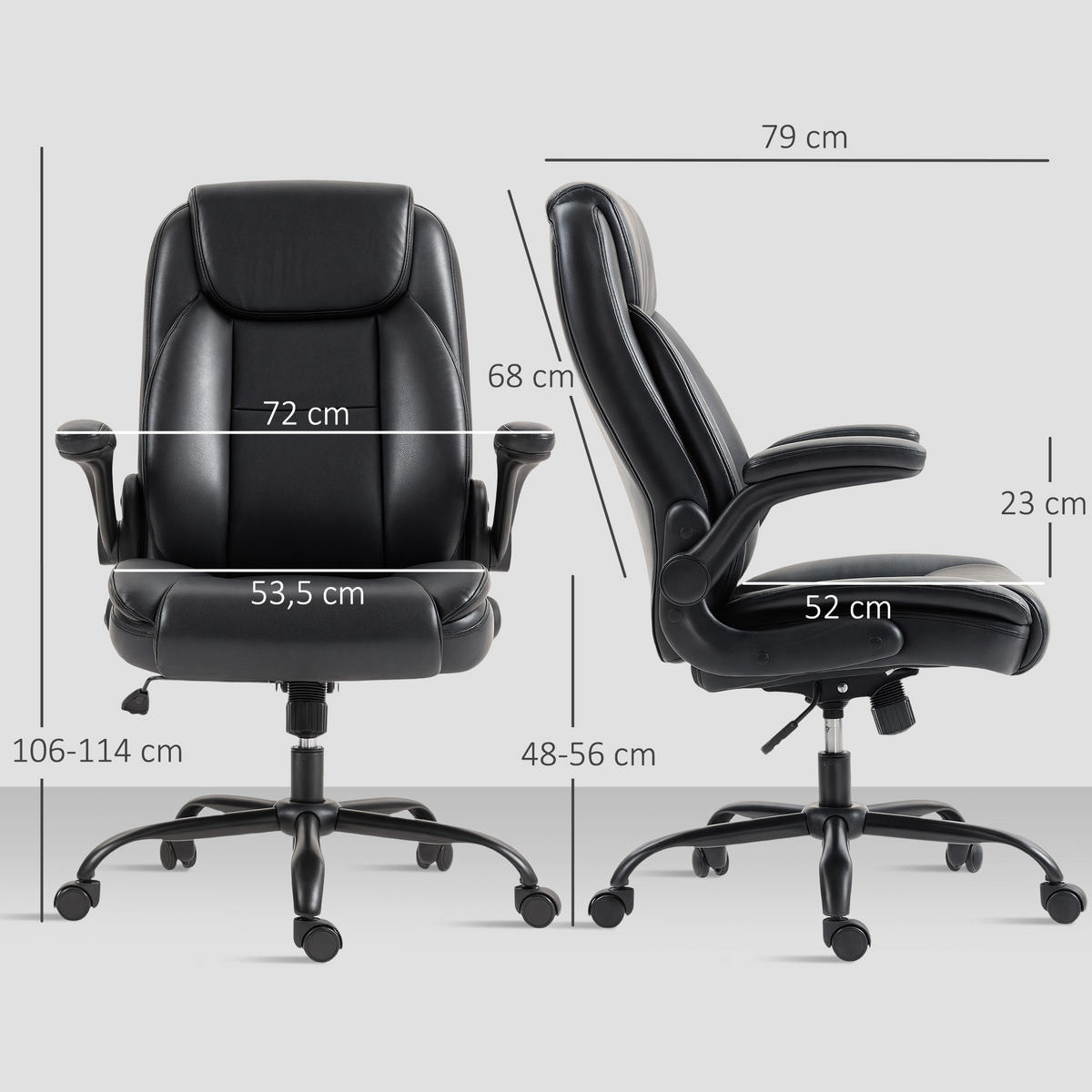 CHEFSESSEL DE-11779 klappbare Armlehnen, höhenverstellbar & Wippfunktion Schwarz - Schwarz, Metall (72/114/79cm) - ComfortXL