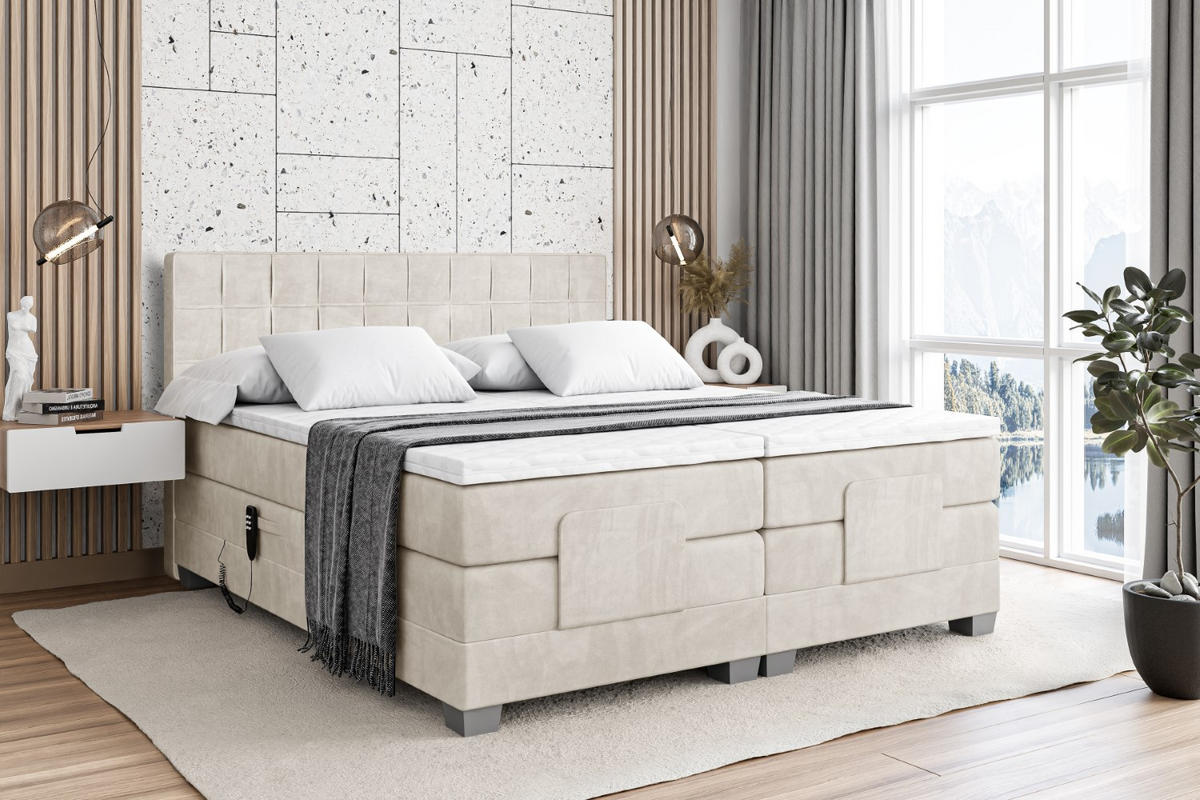 BOXSPRINGBETT elektrisch verstellbar mit 2 Matratzen H4/Taschenfederung OSTO EL 140 x 200 Creme - Creme, Holzwerkstoff (147/200cm) - ALTDECOR