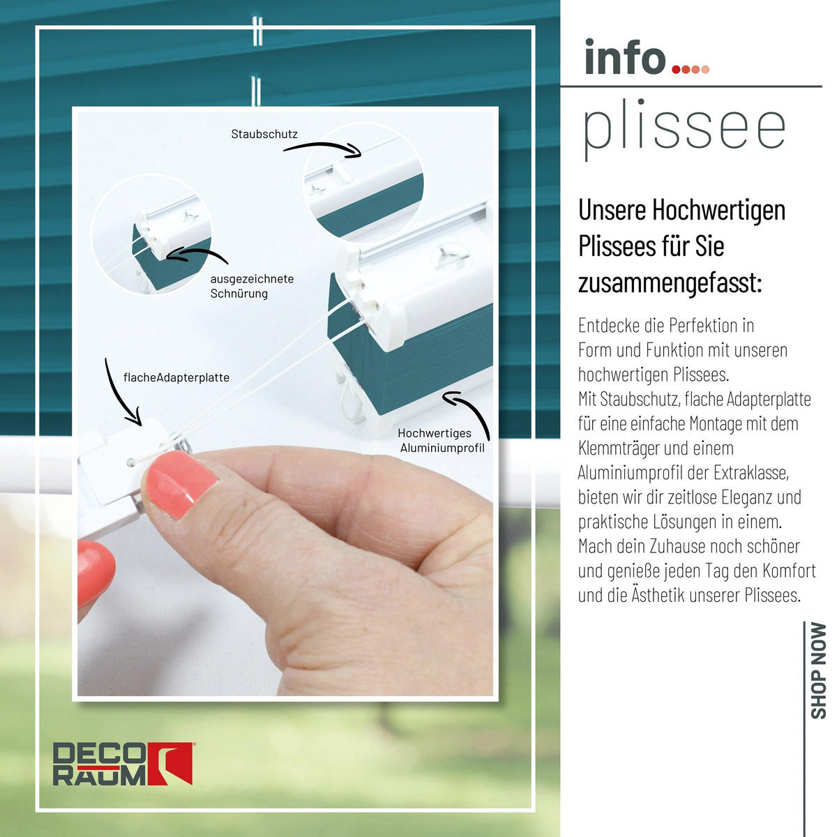 PLISSEE Basic ohne Bohren - Petrol, Textil (120/150cm) - Deco-Raum