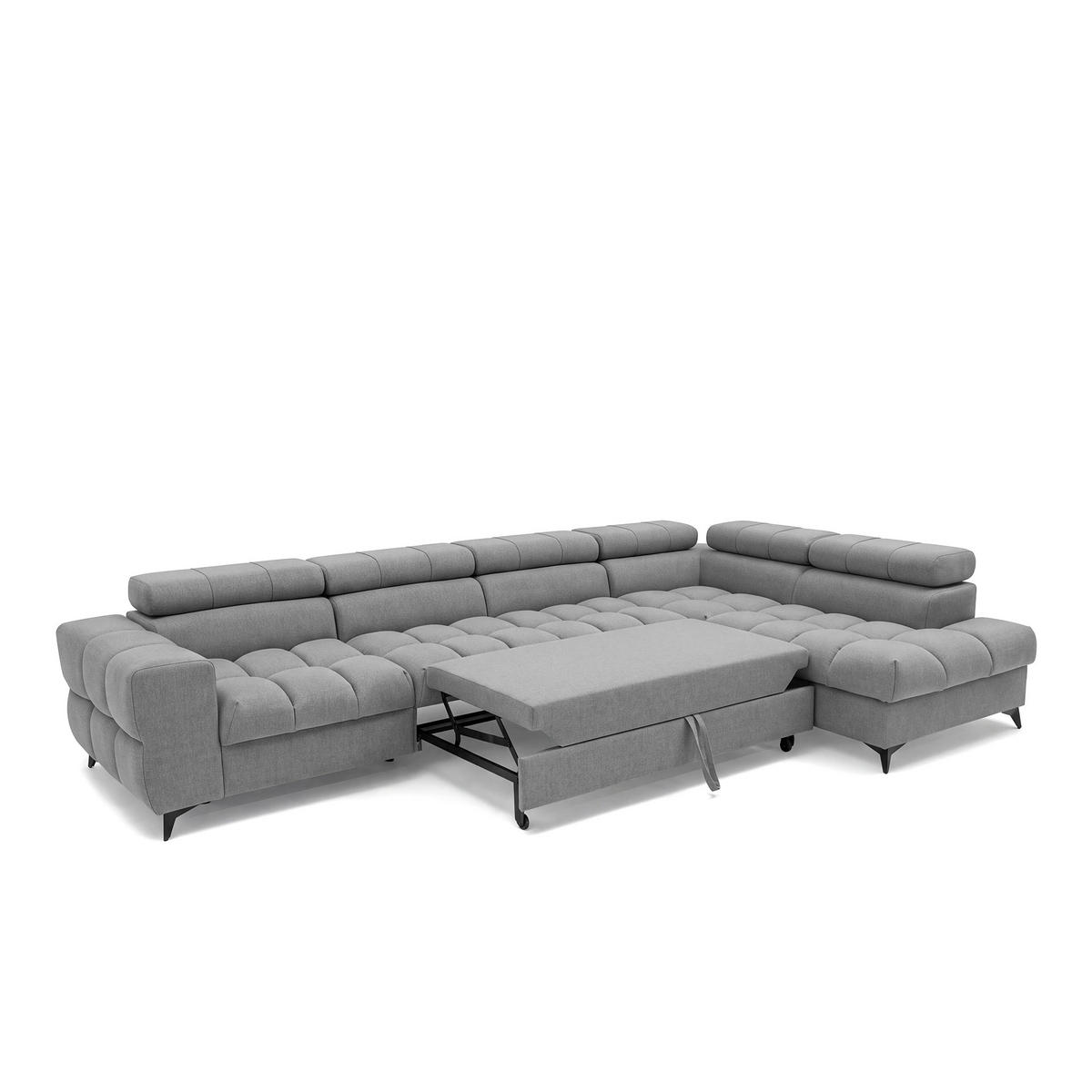 ECKSOFA PUDDING MAXI L Rechts mit Schlaffunktion 125x195 Velours Grau - Schwarz/Grau, Holz/Textil (350/203cm) - Muffo