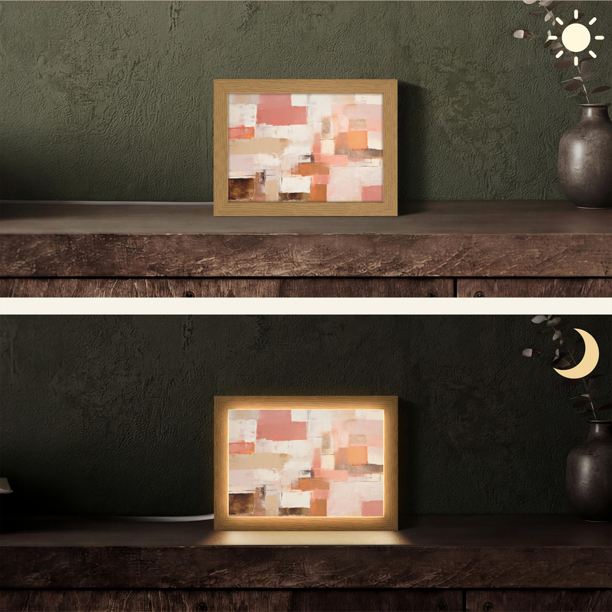 STOLNÍ LAMPA Umění - Růžová - Abstraktní 20x15 cm - šedohnědá, kompozitní dřevo (8/20/15cm) - OnlyWow