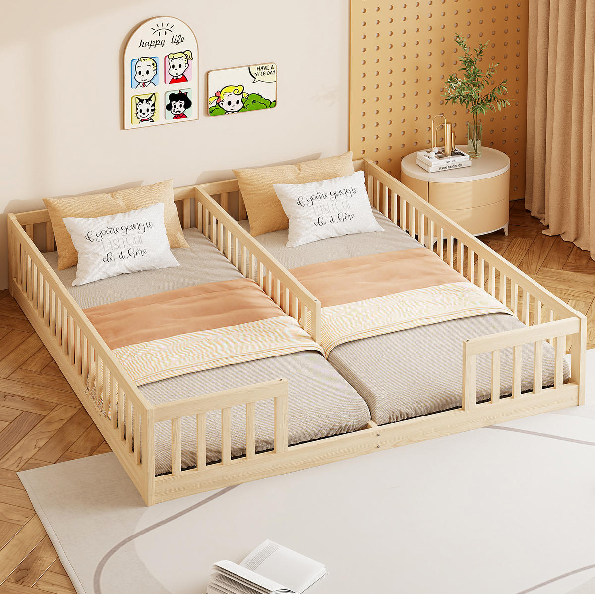 KINDERBETT 204/187/40 cm mit 2 Liegeflächen 90/200 cm aus Kiefernholz - Naturfarben, Holz (90/200cm) - BEAOK