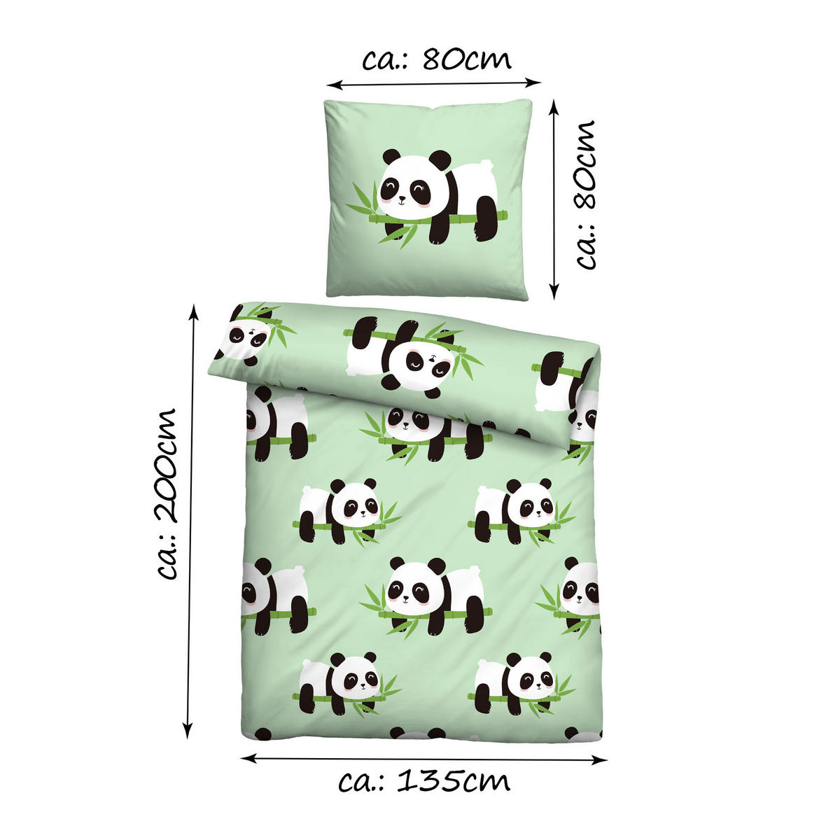 BETTWÄSCHE 2 tlg. mit Motiv 135x200 cm Panda - Mintgrün, Textil (135/200cm) - Bestlivings