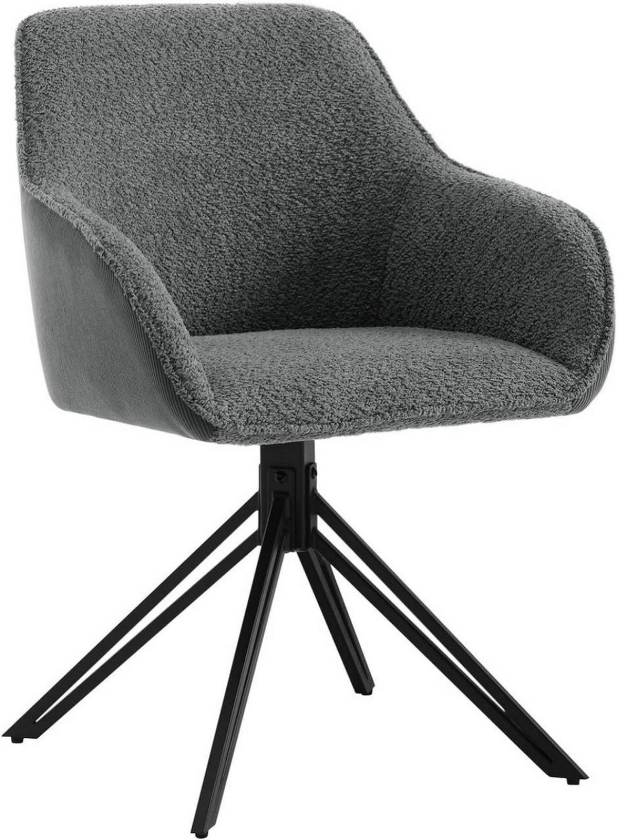 ESSZIMMERSTUHL drehbar, Bouclé, Cord, Dunkelgrau - Dunkelgrau/Schwarz, Textil/Metall (58/82/53.5cm) - Woltu