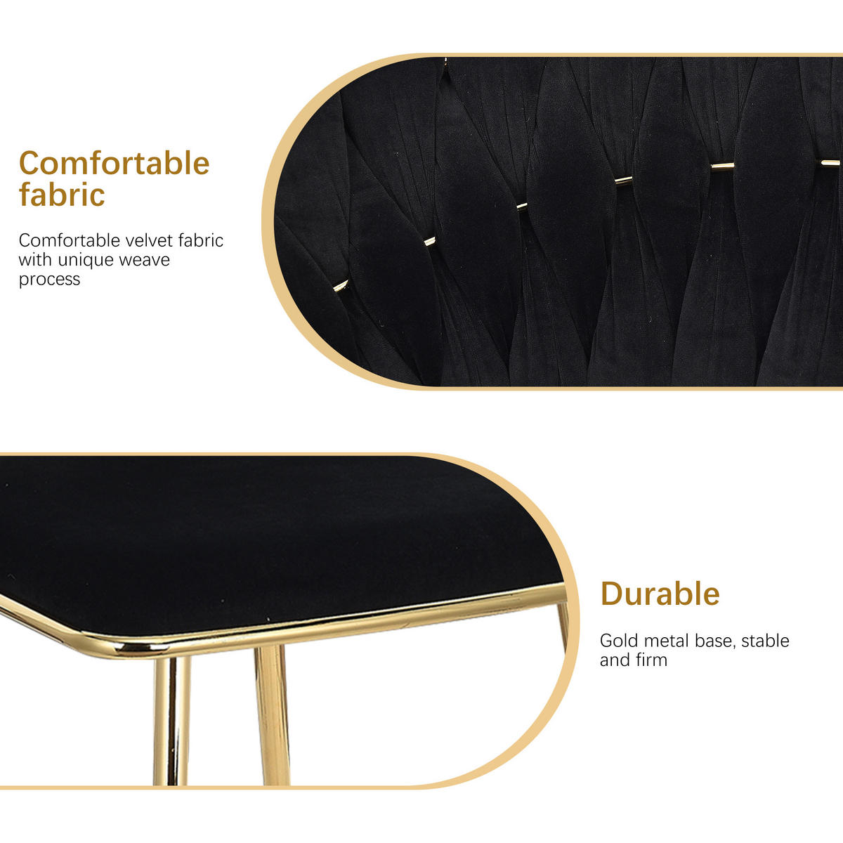 ESSZIMMERSTUHL 2er Set aus Samt, Schwarz - Schwarz, Metall (43.5/75/43.5cm)