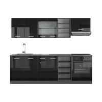 KÜCHENZEILE R-Line Schwarz Hochglanz/Anthrazit 240 cm ohne AP - Schwarz Hochglanz/Anthrazit, Holzwerkstoff (240/81.6/46cm) - Vicco
