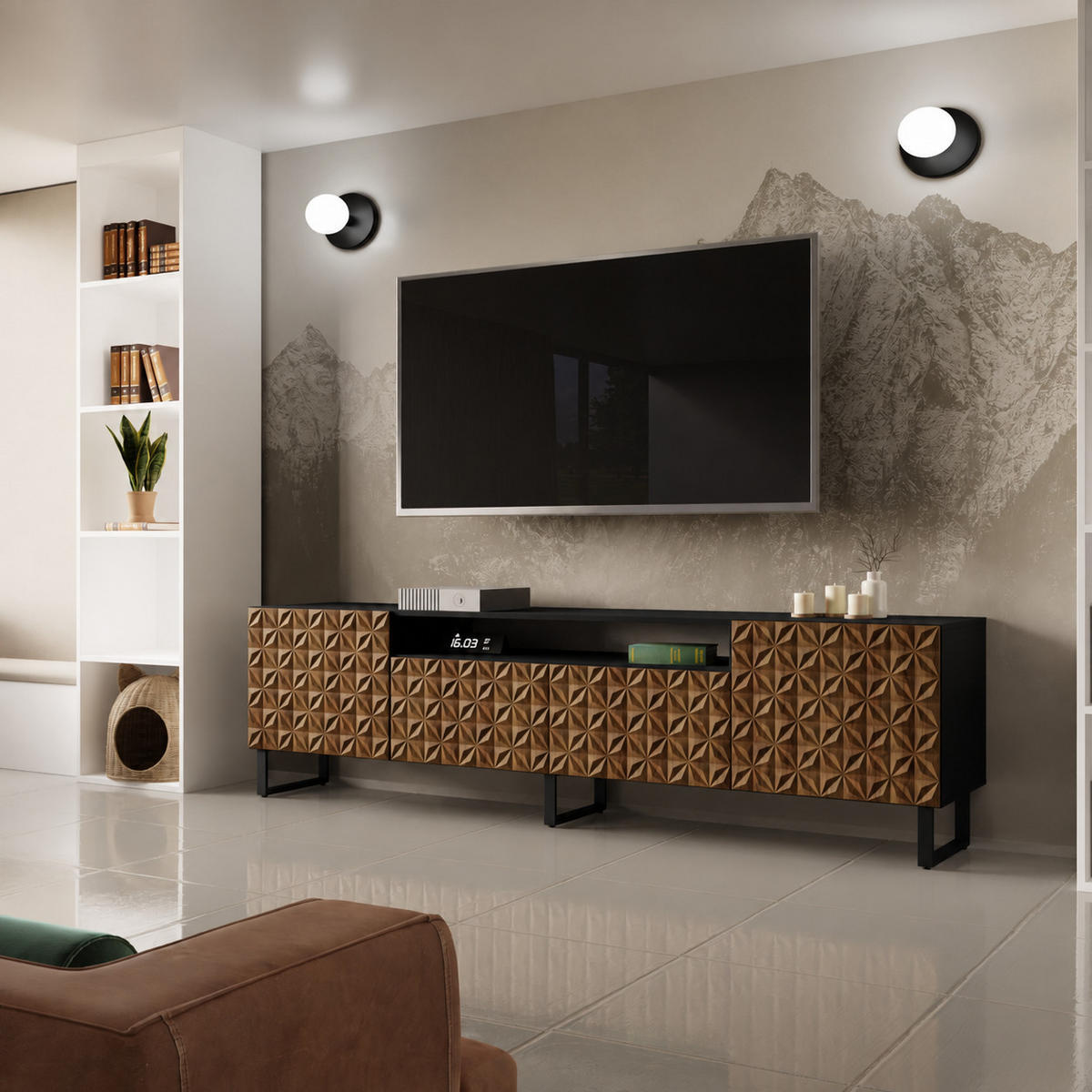 TV-SCHRANK Cali III 200 cm, dreitürig, schwarz, catania - Schwarz/Braun, Kunststoff (200/53/41cm) - Margaret Hadas24