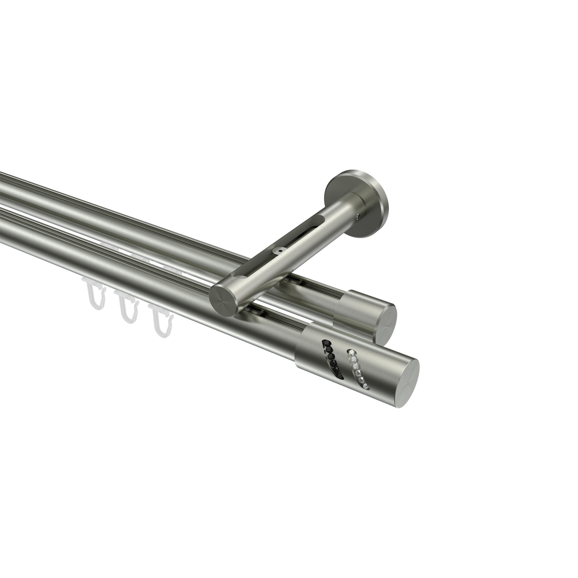 INNENLAUF-GARDINENSTANGEN-SET Siteno Zoena 360 cm (geteilt in 2 x 180 cm), 2-läufig, 20 mm Ø Edelstahl-Optik - Edelstahlfarben, Metall (360cm) - INTERDECO