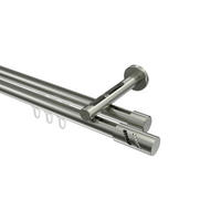 INNENLAUF-GARDINENSTANGEN-SET Siteno Zoena 320 cm (geteilt in 2 x 160 cm), 2-läufig, 20 mm Ø Edelstahl-Optik - Edelstahlfarben, Metall (320cm) - INTERDECO