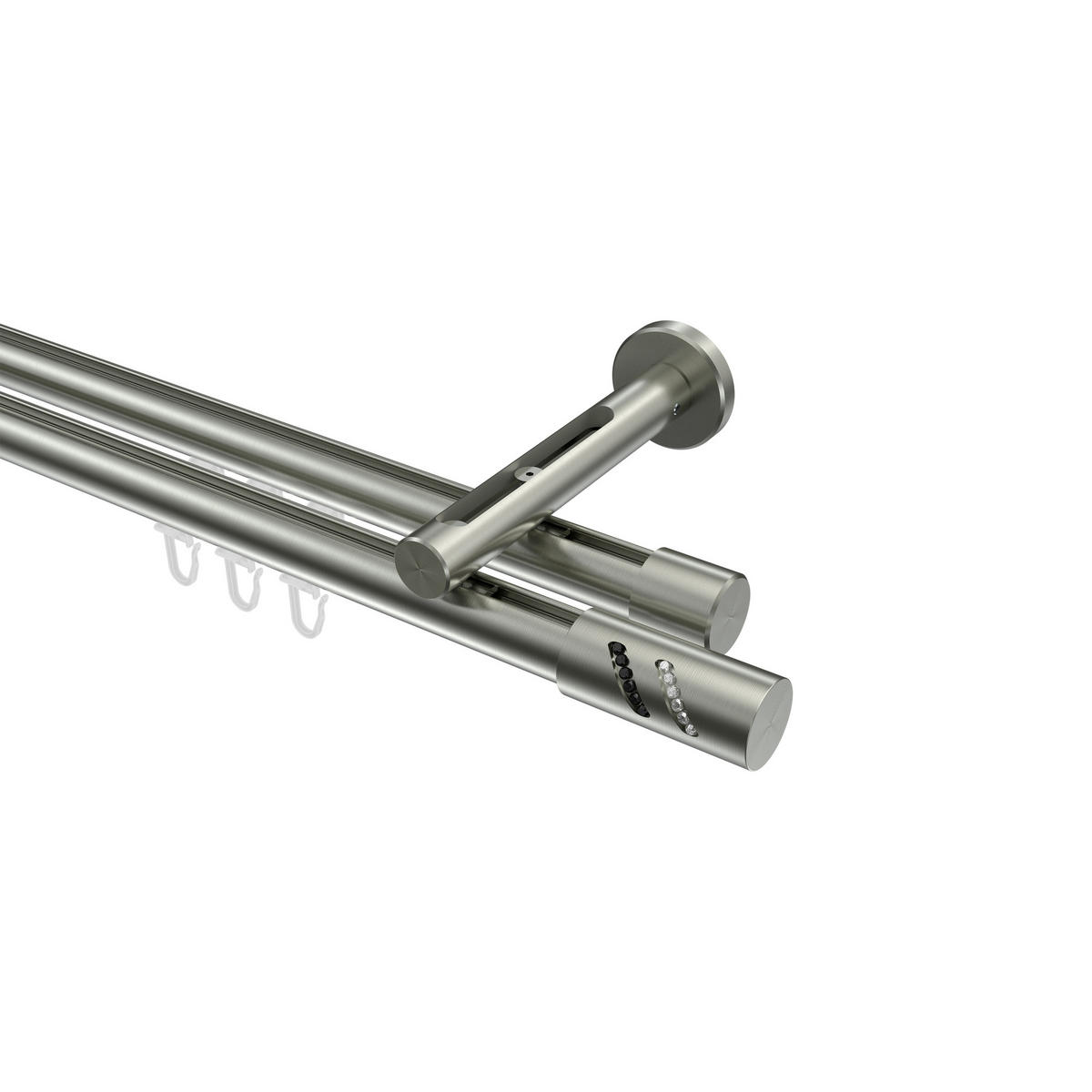 INNENLAUF-GARDINENSTANGEN-SET Siteno Zoena 320 cm (geteilt in 2 x 160 cm), 2-läufig, 20 mm Ø Edelstahl-Optik - Edelstahlfarben, Metall (320cm) - INTERDECO