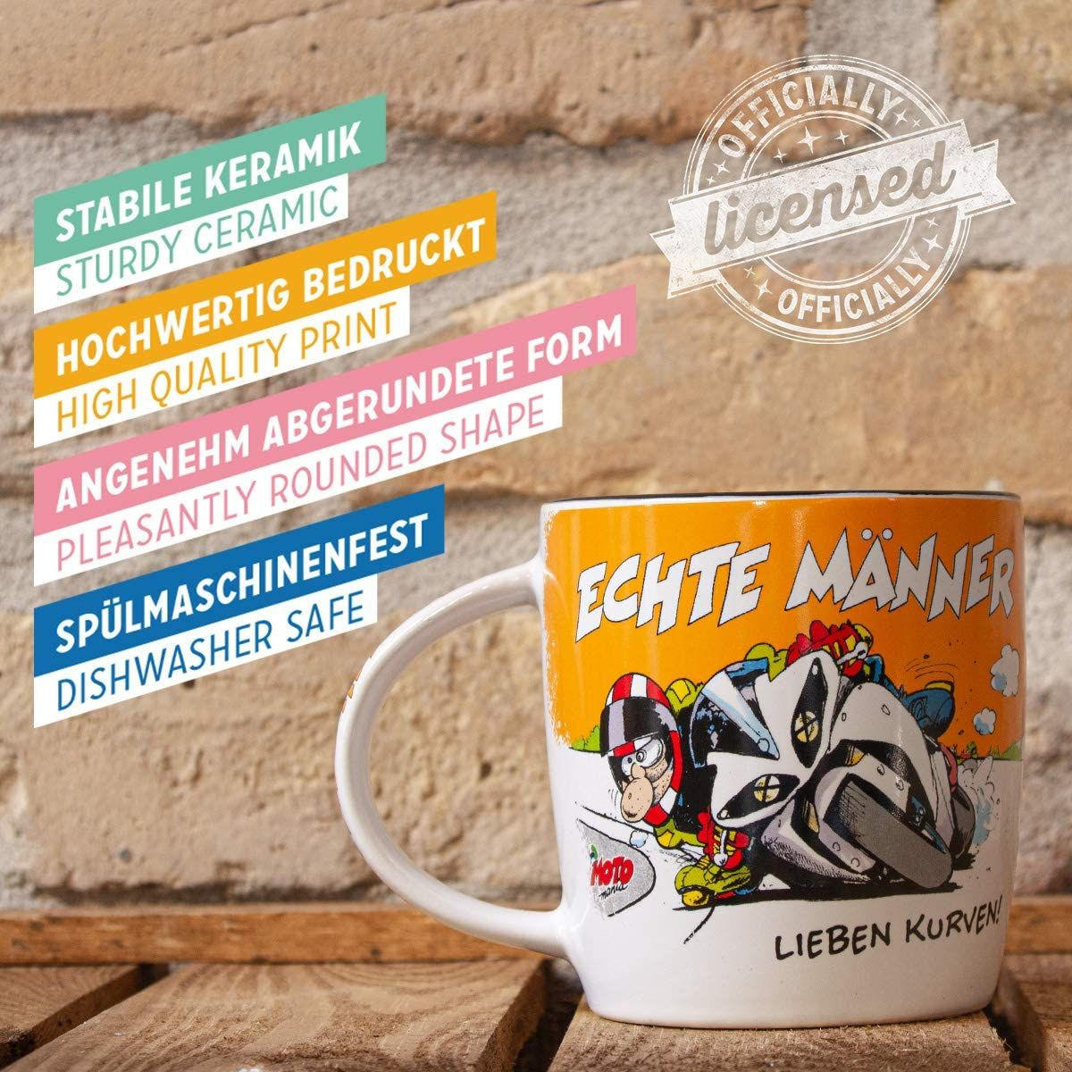 KAFFEETASSE 330 ml MOTOmania Echte Männer lieben Kurven! - Multicolor, Keramik (0.33L) - Nostalgic-Art