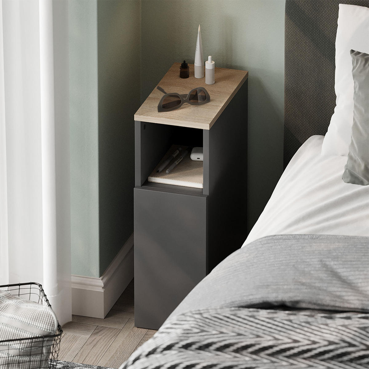 NACHTTISCH Enton Anthrazit/Sonoma 20 x 59.5 cm mit 1 Tür - Anthrazit, Holzwerkstoff (20/59.5/35cm) - Vicco