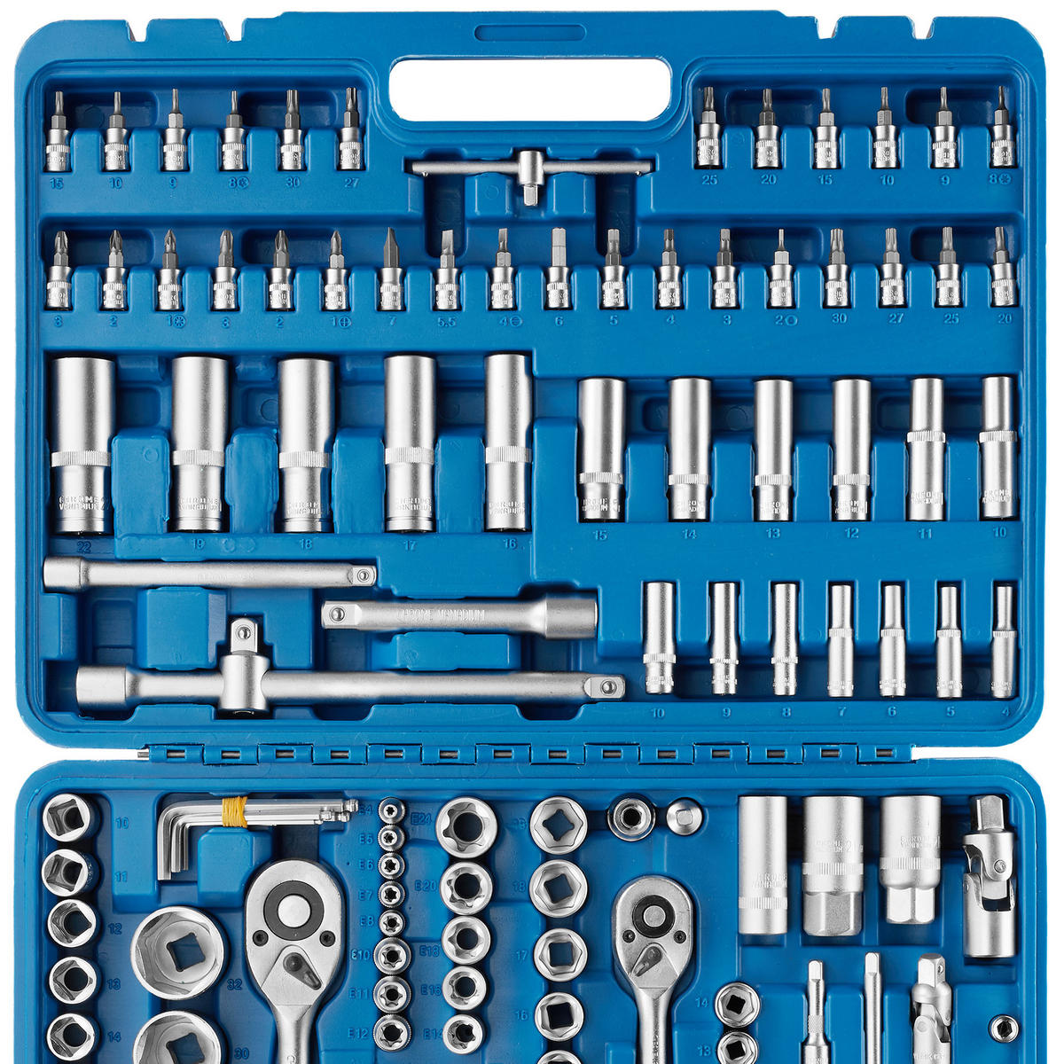STECKSCHLÜSSELSATZ, übersichtliche Anordnung im Kunststoffkoffer,blau - Blau, Metall (46.5/33.5/9cm) - tectake