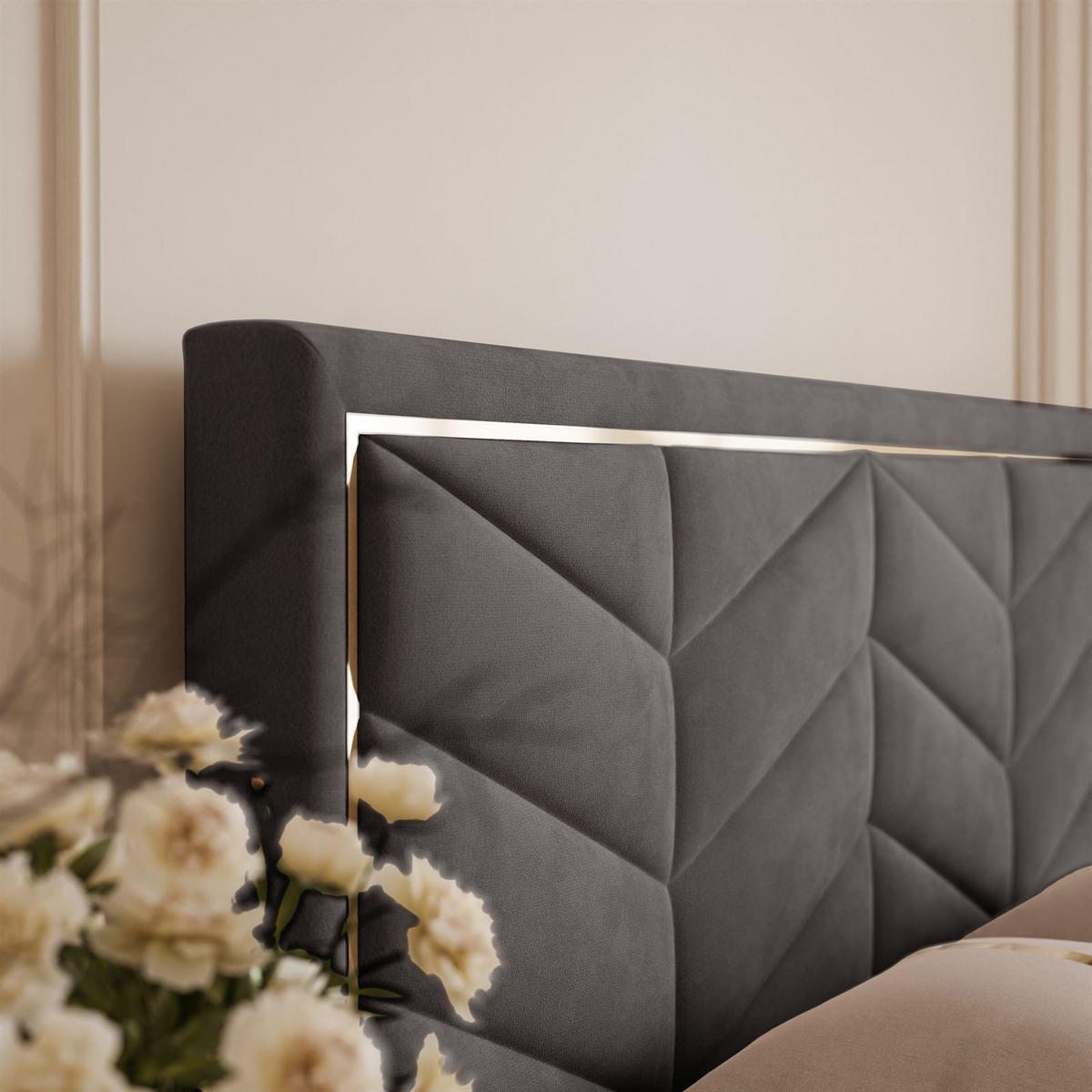 POLSTERBETT AURORA 180x200 mit Bettkasten Jasmine 96 - Grau, Textil (180/200cm) - Lookway
