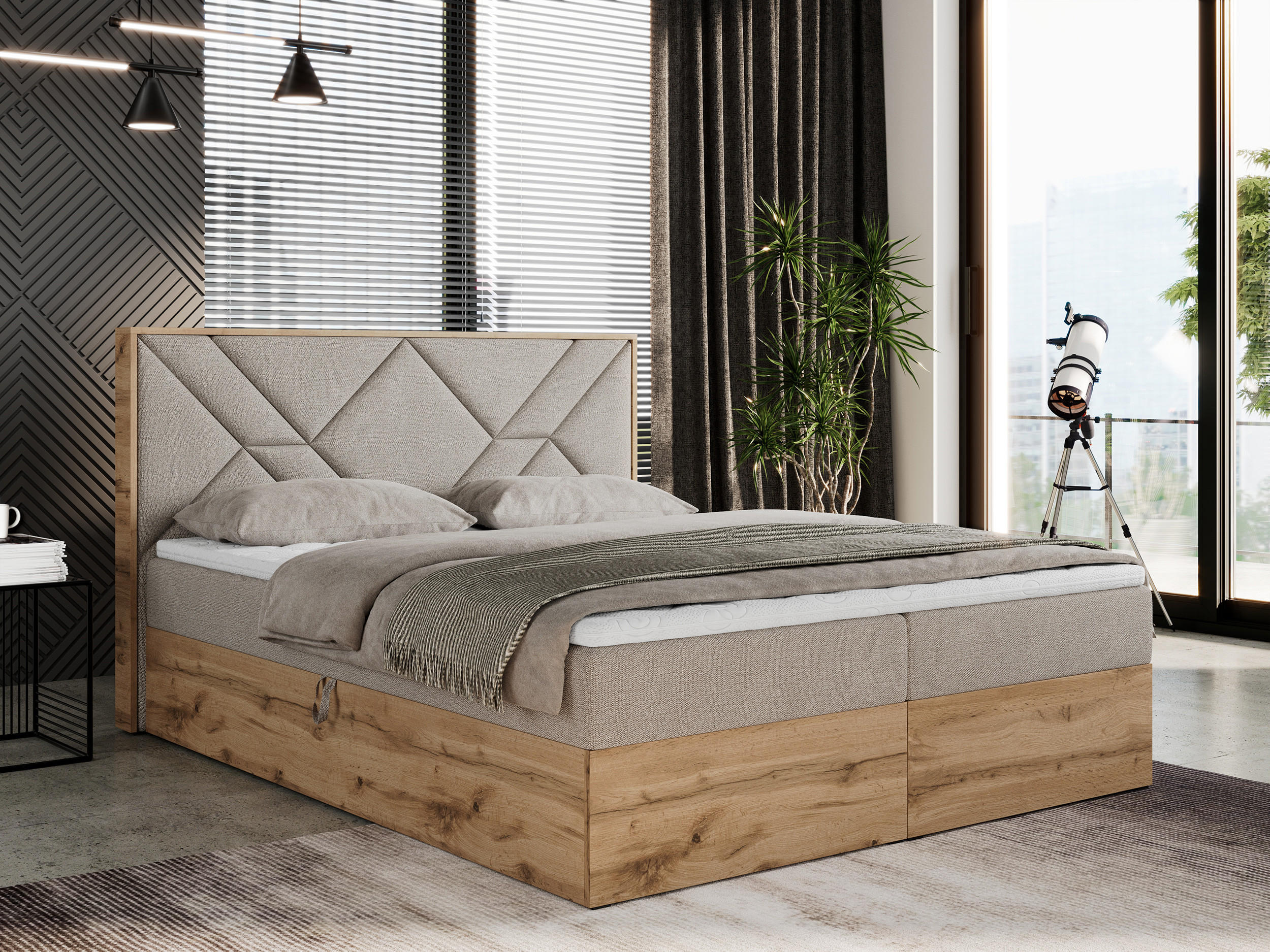 BOXBETT GUNAR - 200/200 Beige Struktur - H4 - Beige, Holz/Textil (200/200cm) - MKS