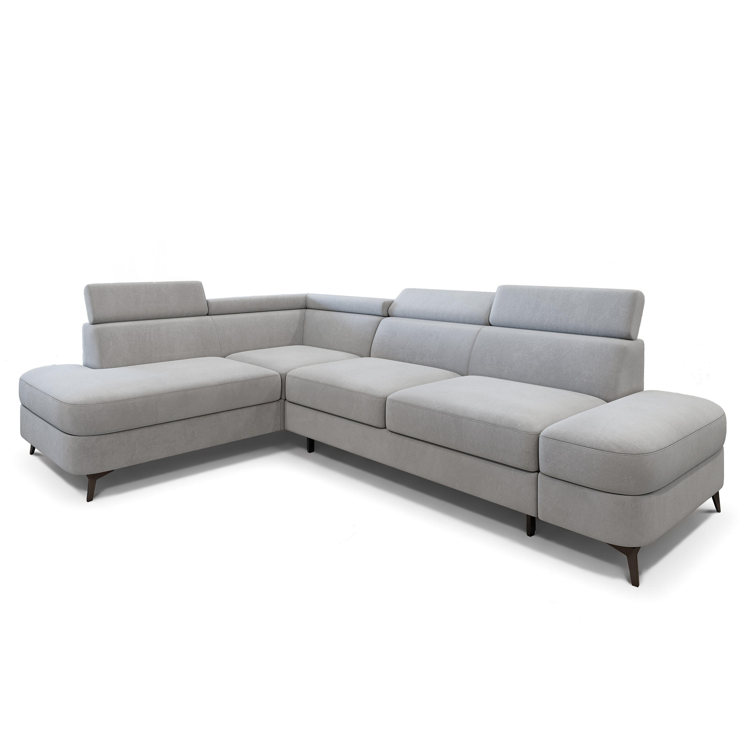 ECKSOFA AVISE MV L-S Hellgrau Velours-Stoff mit Schlaffunktion - Hellgrau, Holzwerkstoff/Textil (268/195cm) - MASSENO