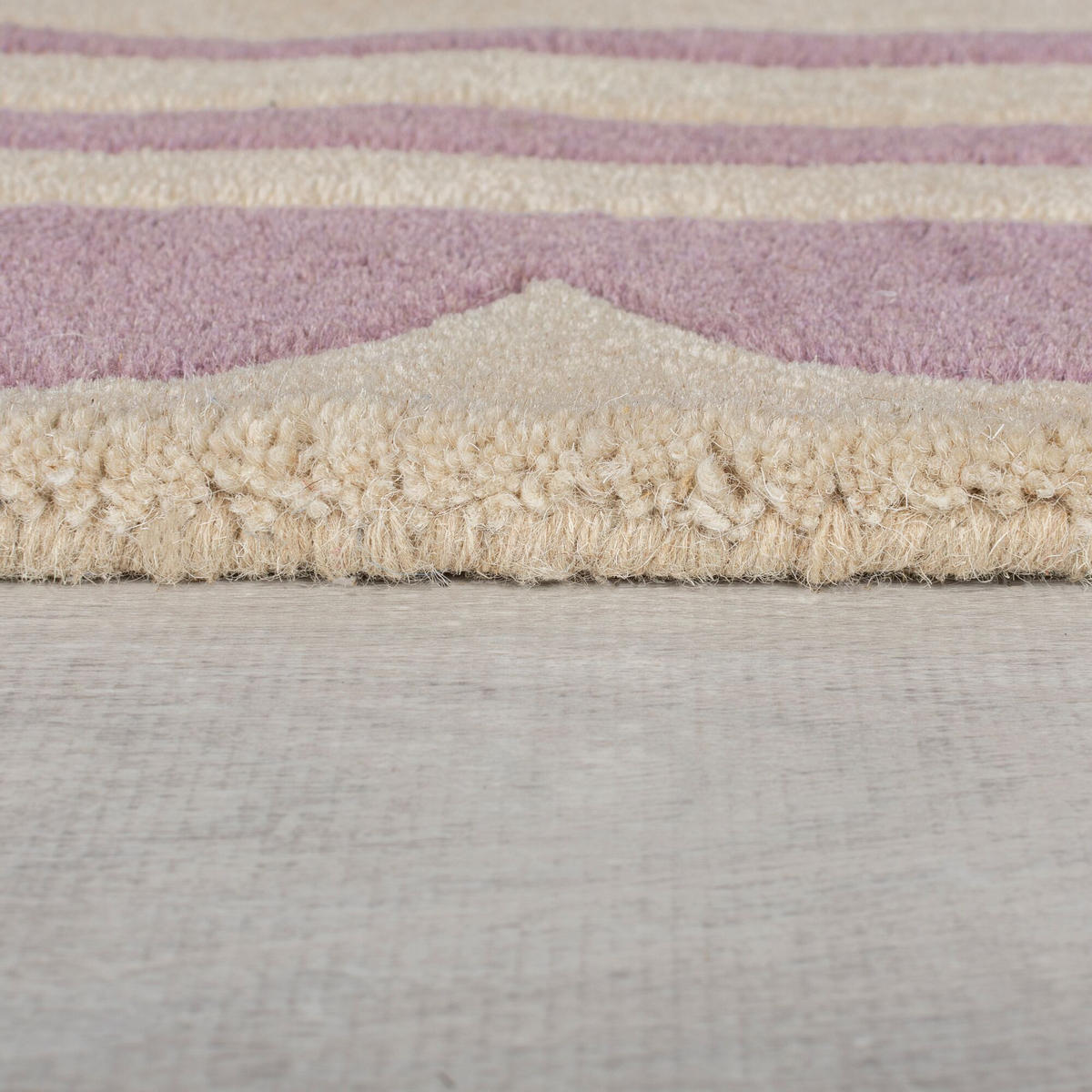 WOLLTEPPICH Grafisches Muster, Rahmen, Wohnzimmer schmutzabweisend Lila-Beige Rechteckig 120x170 - Lila, Textil (120/170cm) - KADIMA DESIGN
