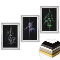 WANDBILDER 3er Set - 40x60 cm Silberner Rahmen - Abstrakte schwarze Farbmuster - Silberfarben, Kunststoff (40/60cm) - ArtPrintCave