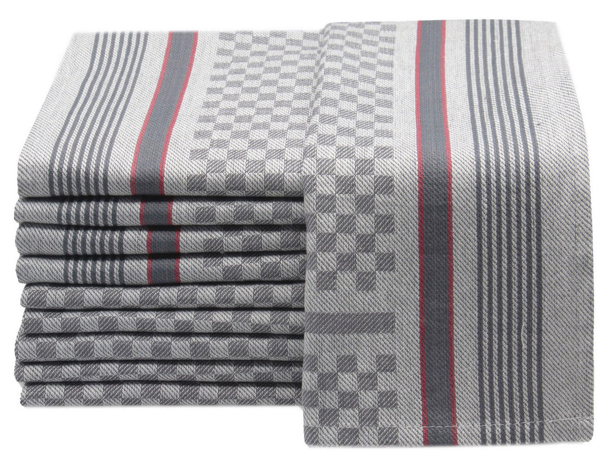 GESCHIRRTÜCHER, 10er-Set, 45x90 cm, 100% Baumwolle, Grau - Anthrazit, Textil (45/90cm) - Zollner