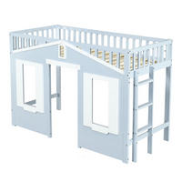 HOCHBETT 90/200 cm DE-02330, in Blau, mit Fenstergestaltung und flexibler Treppe - Blau, Holz/Holzwerkstoff (90/200cm) - ComfortXL