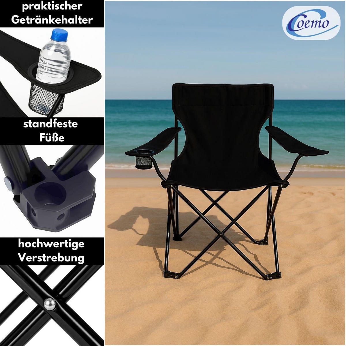 CAMPINGSTUHL FALTBAR 4er Set in Schwarz - Schwarz, Metall (50/80/50cm) - Coemo