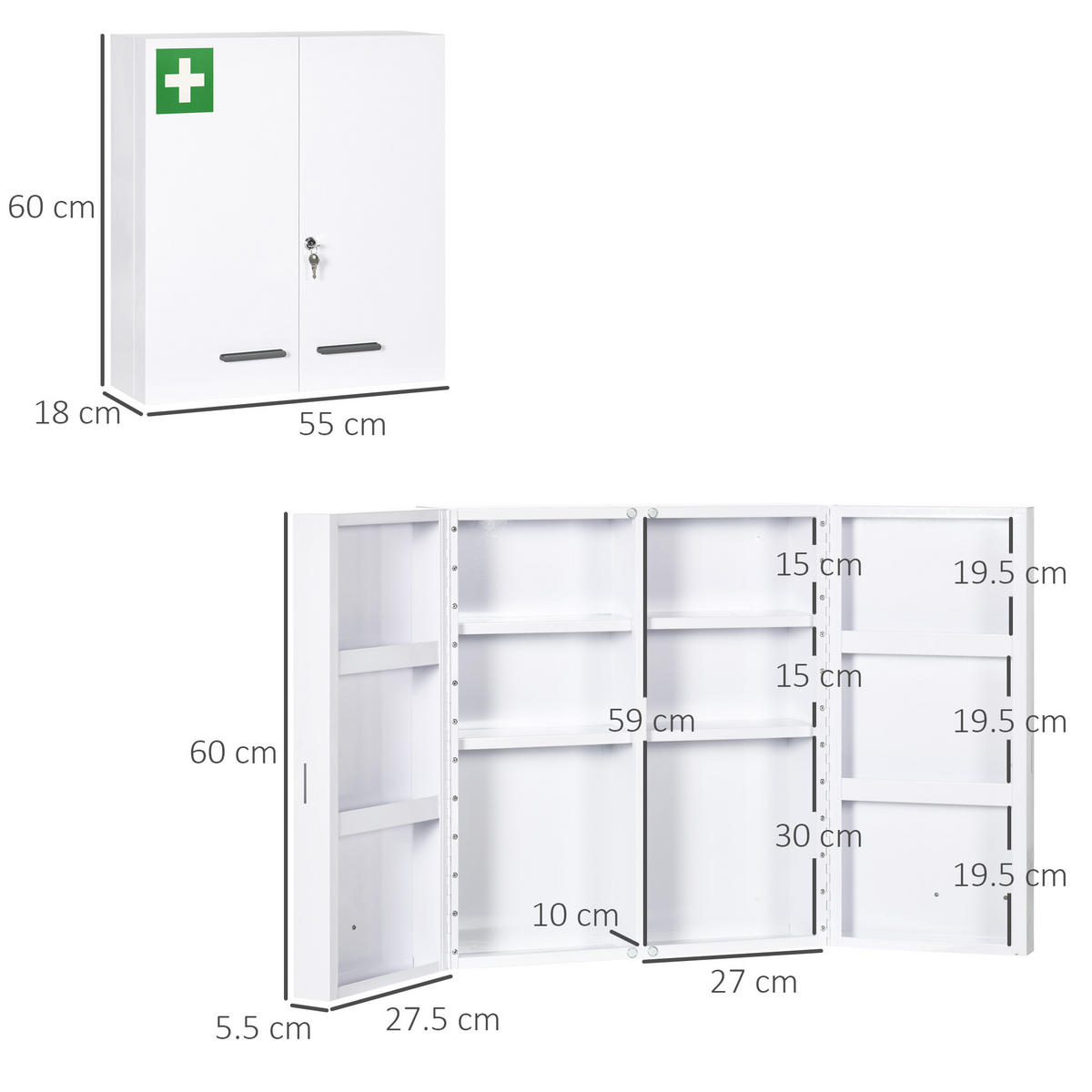 MEDIZINSCHRANK Weiß 1 Stück - Weiß, Naturmaterialien (55/60/18cm) - GiPP