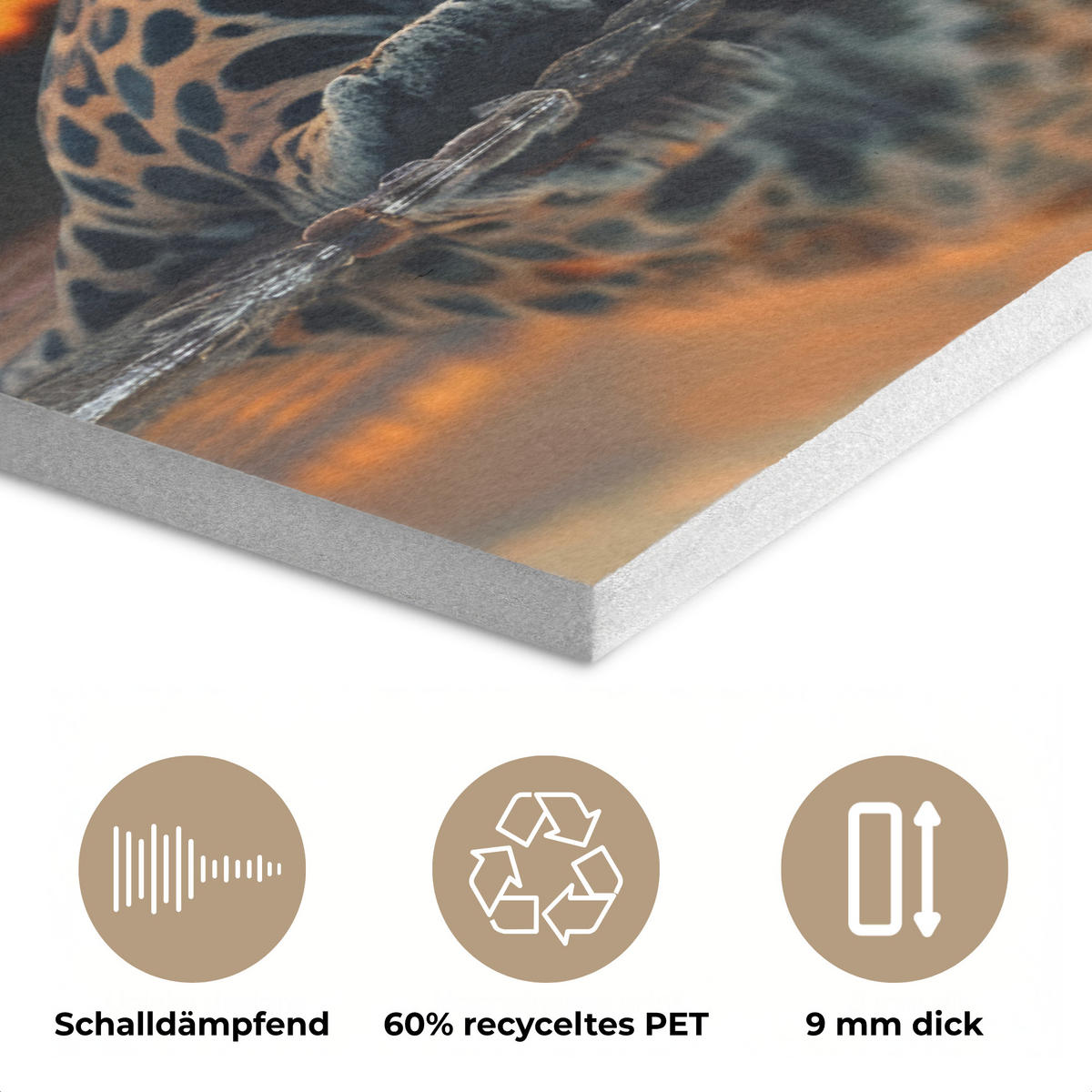 AKUSTIKBILD Natur - Leopard - Tier - Sonnenuntergang - Modern Akustikpaneele 90x60 cm - Orange, Kunststoff (90/60/0.9cm) - MuchoWow