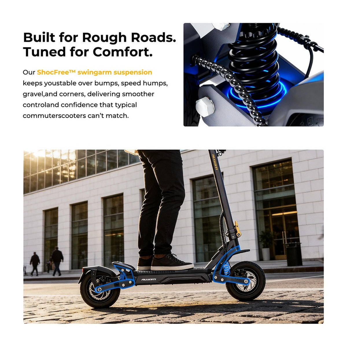 E-SCOOTER Ausom Gosoul 2 Pro 1400W Elektroroller 20km/h 90km Reichweite NFC Federung 10 Zoll Tubeless Reifen - Dunkelgrau, Metall (57cm) - Ausom