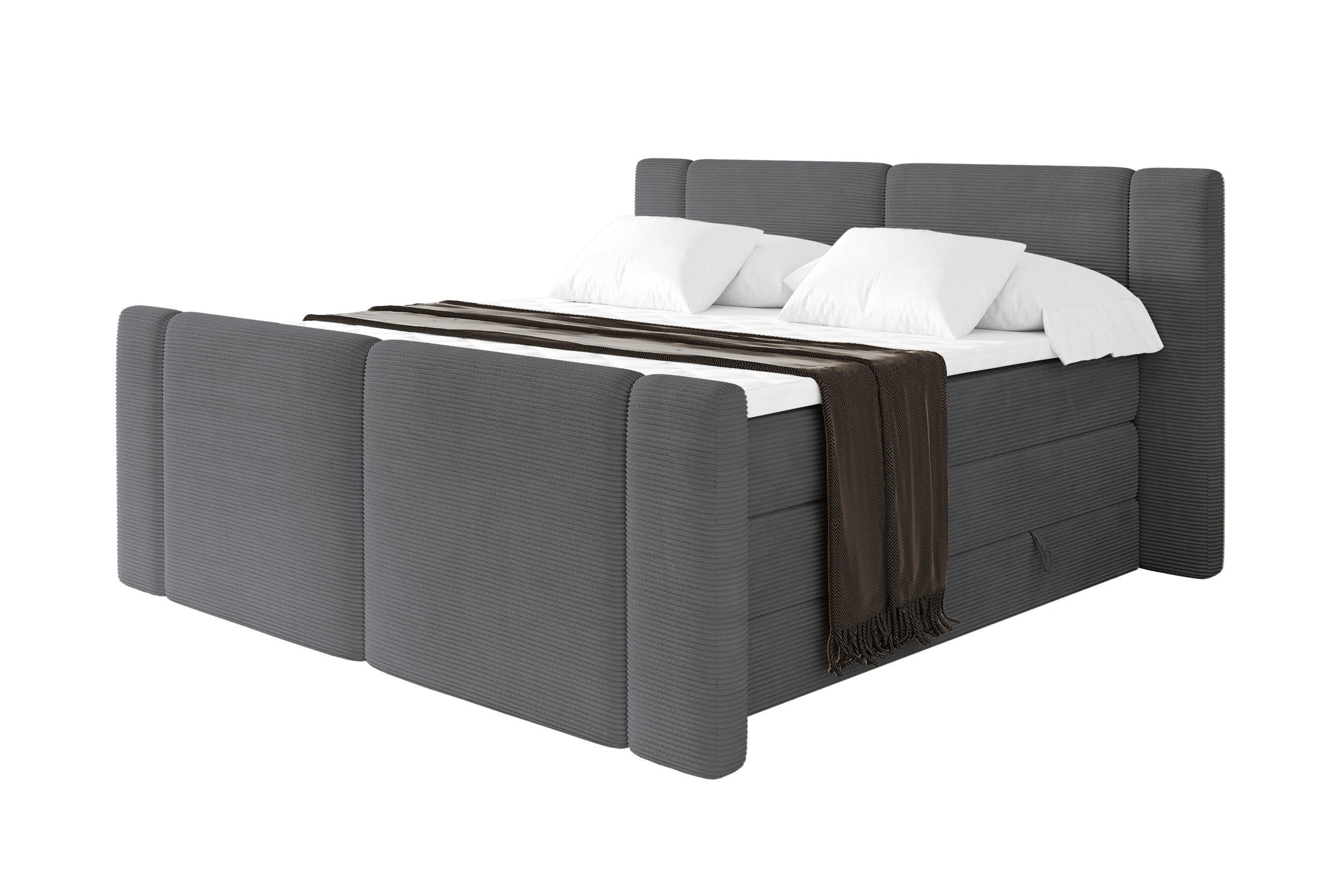 BOXSPRINGBETT mit Matratze H3/H4 - EVON KING Zanozek - 140x200 cm Dunkelgrau - Graphitfarben, Holzwerkstoff (140/200cm) - ALTDECOR