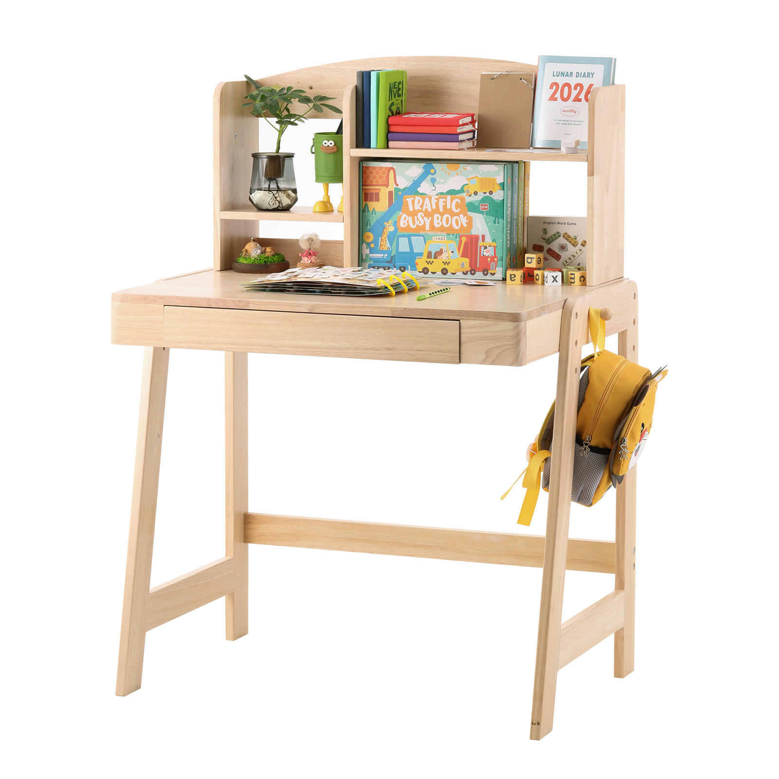 SCHREIBTISCH Naturfarben 88/60/118 cm höhenverstellbar Massivholz mit Schublade - Naturfarben, Holz (88/60/118cm) - PANGIVO