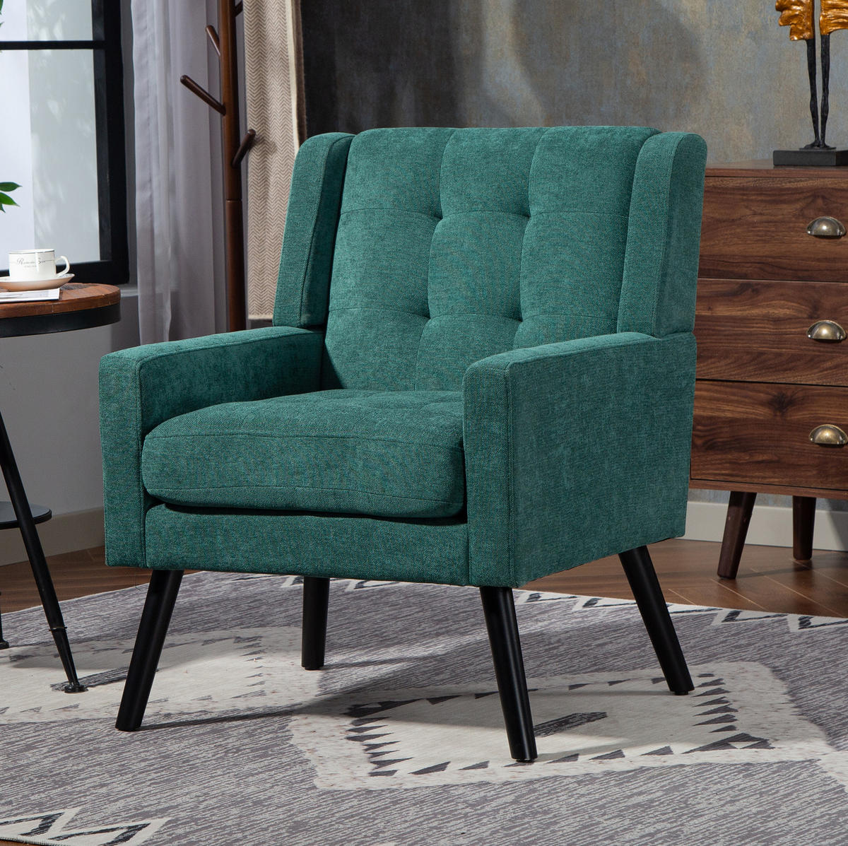 SITZGARNITUR 2-teilig in Retro Grün mit Tufting und Massivholzbeinen,75/119/88 cm - Waldgrün, Textil (75/88/119cm) - Flora Grace