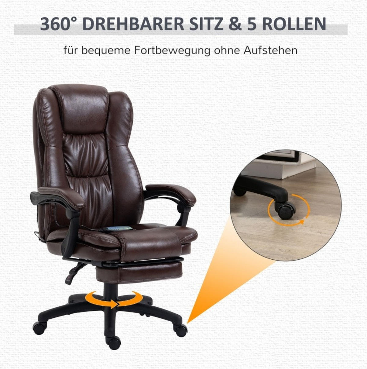 DREHSTUHL 68,5/68,5/113-121 cm, Massagefunktion, Kunstleder, braun - Braun, Kunststoff (68.5/121/68.5cm) - Redom