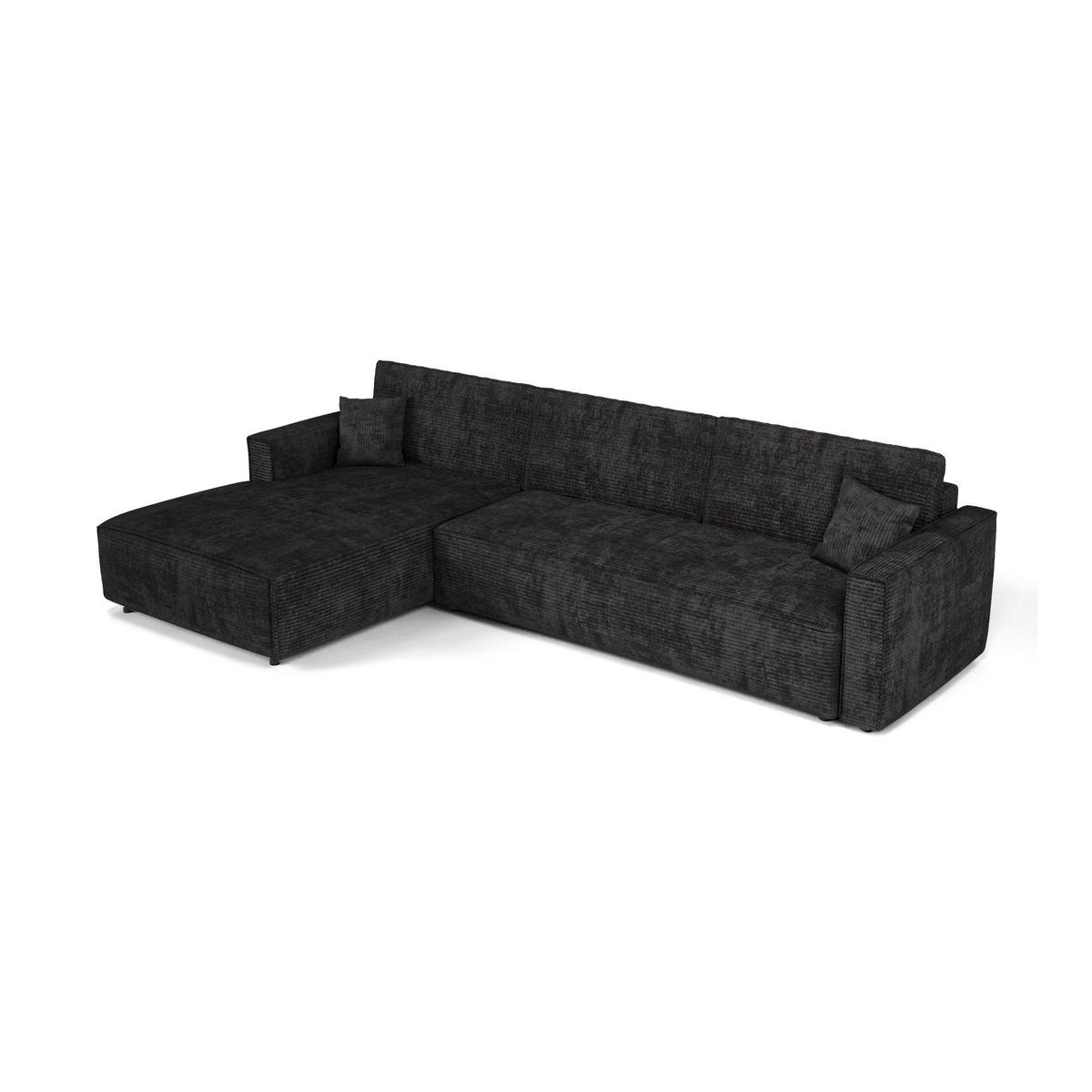 LINKSECK-SCHLAFSOFA mit Stauraum Cord Schwarz 297cm - Schwarz, Textil (297/167cm) - Premium Interiors