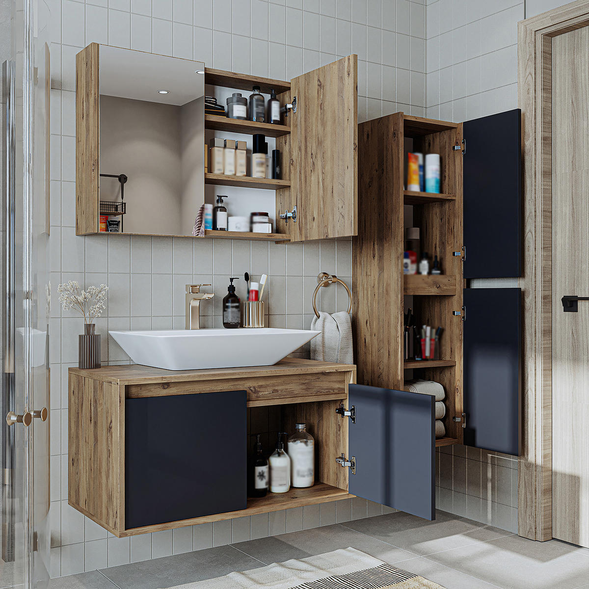 BADMÖBEL Set ATLANTIC-85 4-teilig - Anthrazit, Holzwerkstoff (85/150/45cm) - Roomart