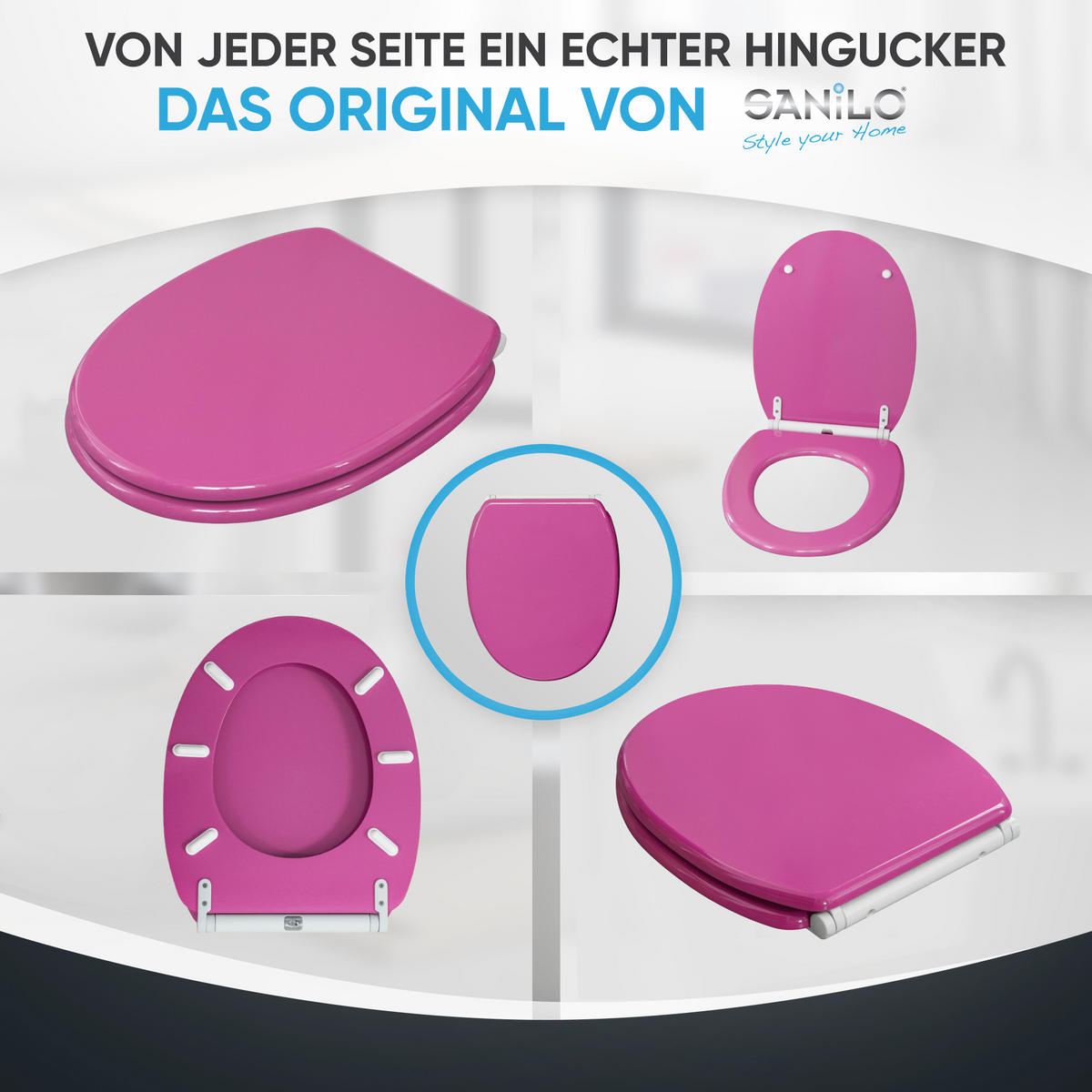 WC-SITZ mit Absenkautomatik & Top Fix Glitzer Pink - Pink, Holzwerkstoff (37.7/5.5/48cm) - Sanilo
