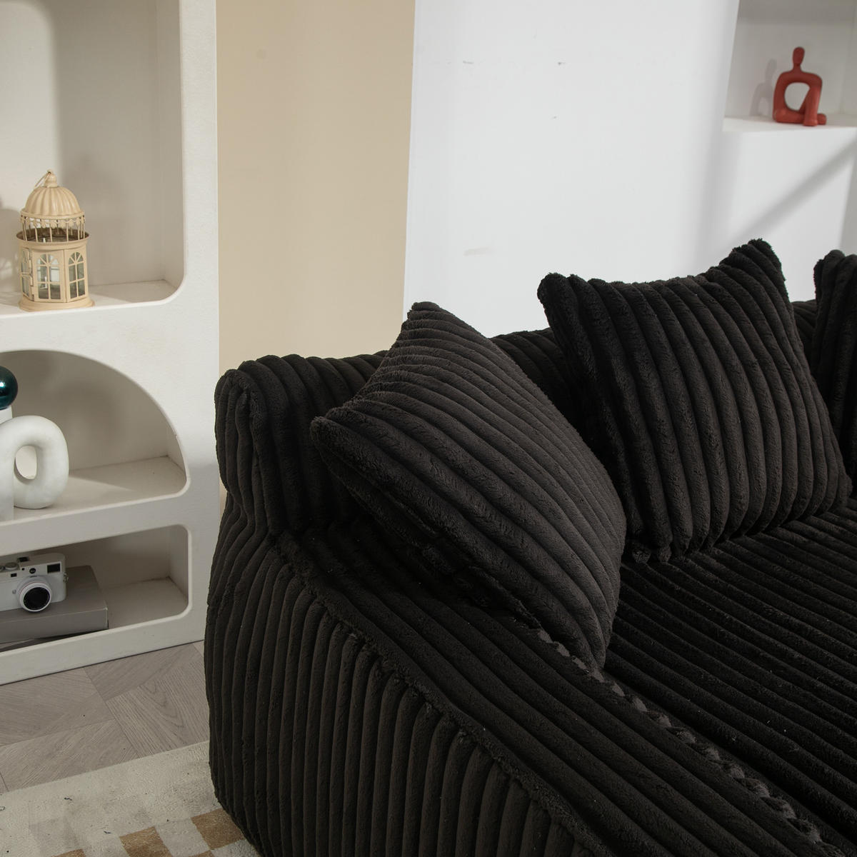 SCHLAFSOFA 2-Sitzer Cord Schwarz inkl. 3 Kissen - Schwarz, Textil (125/63/155cm) - WISHDOR
