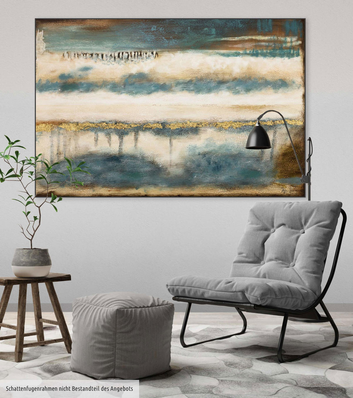 ACRYLBILD HANDGEMALT 120/80 cm - Blau/Beige, Holz/Textil (1.4/80cm) - KUNSTLOFT