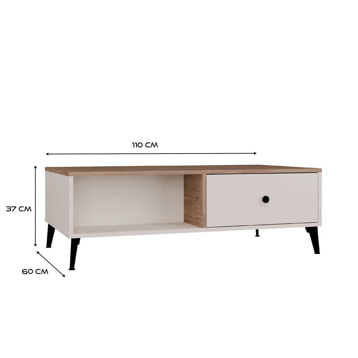 COUCHTISCH Tova Beige/Eiche - Beige, Holzwerkstoff (60/110/37cm) - kommodly