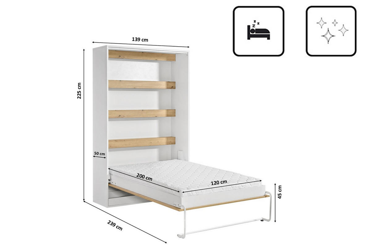 SCHRANKBETT Perfekt 120x200 Ein Vertikales Das Design Und Funktionalität Vereint Mit Matratze Eiche + Schwarz - Eichefarben/Schwarz, Holz (160/200cm) - Kaiser Möbel
