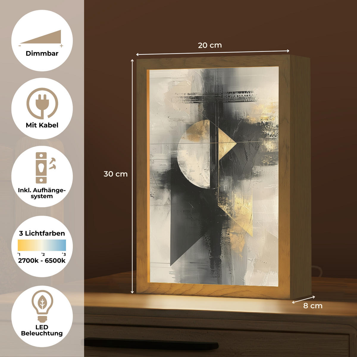NÁSTĚNNÁ LAMPA Abstraktní - černá - barva - moderní 20x30 cm - šedá, kompozitní dřevo (20/30/8cm) - OnlyWow