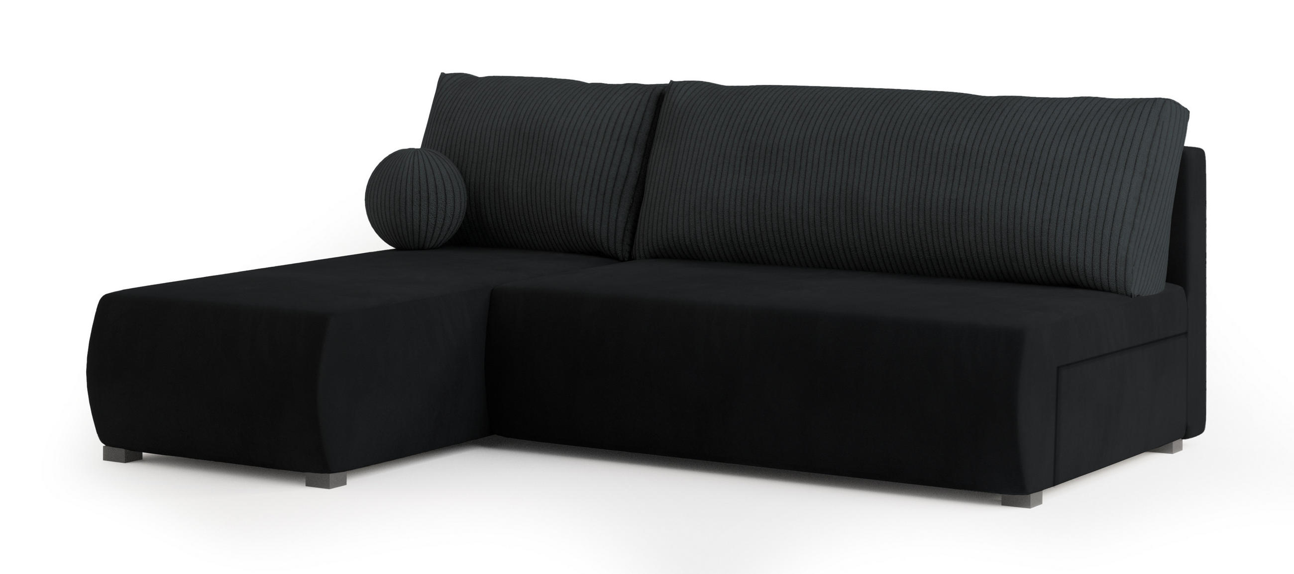 ECKSOFA PARVELO Schwarz Plüsch-Stoff mit Schlaffunktion - Schwarz, Holz (200/143cm) - MASSENO