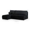 ECKSOFA PARVELO Schwarz Plüsch-Stoff mit Schlaffunktion - Schwarz, Holz (200/143cm) - MASSENO