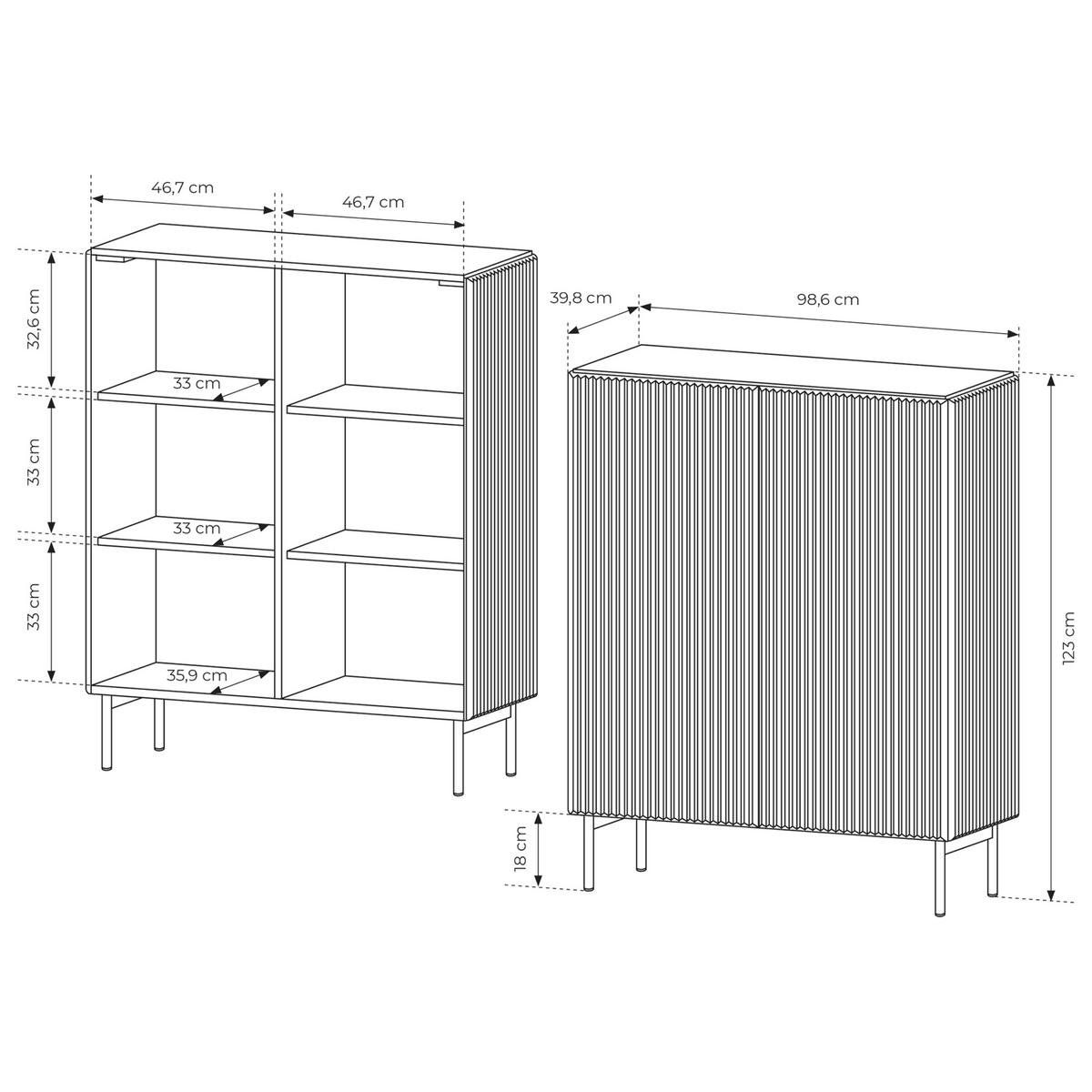 HIGHBOARD TRATTO 98,6/123/39,8cm 2 Türen Schwarz - Schwarz, Holzwerkstoff (98.6/123/39.8cm) - MASSENO