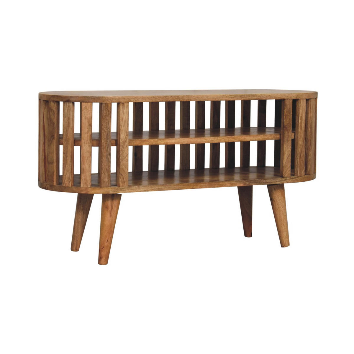 TV-MÖBEL Mini Ariella, 2 Offene Regale, Hellbraun - Hellbraun/Beige, Mangoholz/Holz (88/47/30cm) - Artisan Furniture