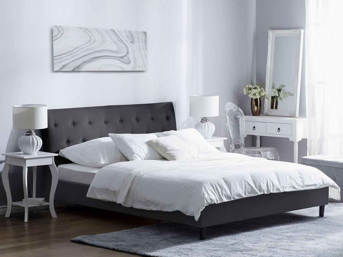 POLSTERBETT mit Lattenrost 180x200 cm Grau Saverne - Dunkelgrau, Textil (180/200cm) - Beliani